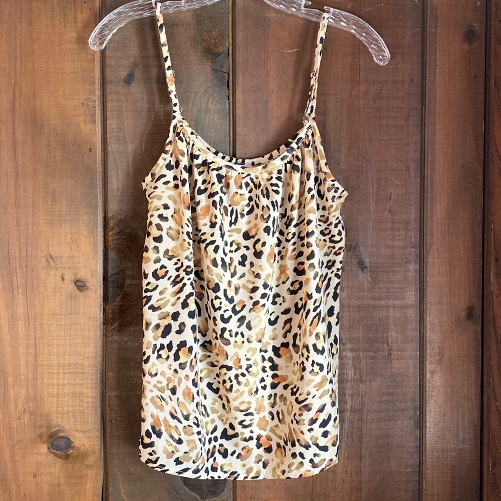 CAbi Animal Print Leopard Silky Cami Tank Top Tan Black Gold Size SMALL